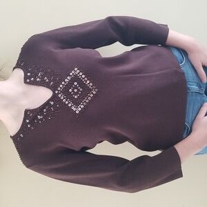 "Dressbarn" Brown Sweater Embellished with Sequins & Beads Size M   EUC
